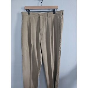 Tommy Bahama Pants Mens 35x30 Brown Silk Blend Pleated Straight Leg Trousers